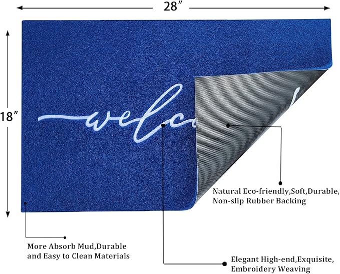 AAZZKANG Blue Door Mat Outdooor Welcome Doormat with Non Slip Rubber Backing Indoor Mat Easy to Clean Outside Inside Door Mats for Entryway,High Traffic Areas