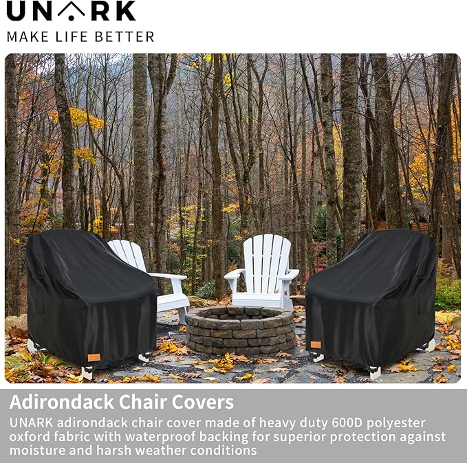 Outdoor Adirondack Chair Cover 2 Pack,Heavy Duty Patio Covers Waterproof, Outdoor Furniture Covers Waterproof, Swivel Patio Chair Cover(30W X 34D X 36H Inches) Black