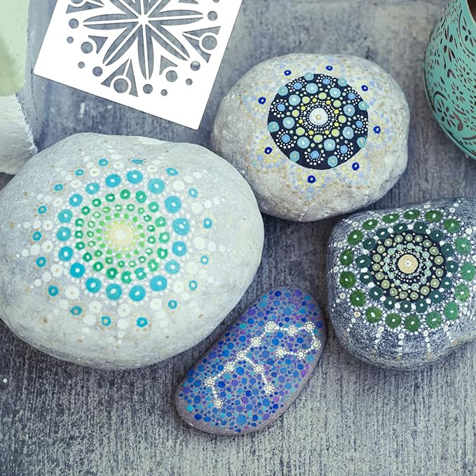 56 Pack (3.6x3.6 inch) Stencils for Painting, Reusable Mandala Dot Painting Stencils for DIY Rock Murals Art Projects Easter Decor Gifts
