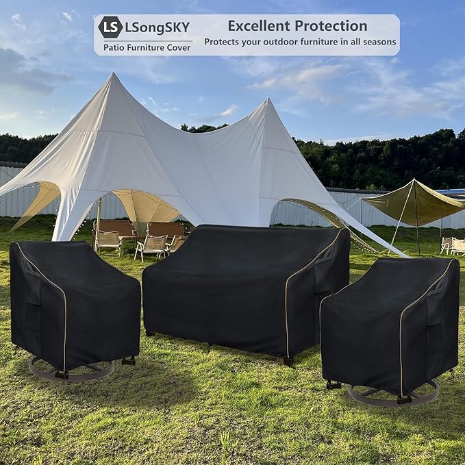 Outdoor 2-Seater Loveseat Cover,Patio Sofa Covers Fits up to 58W x 32.5D x 31H Inches,100% Waterproof Heavy Duty Patio Furniture Covers,Black