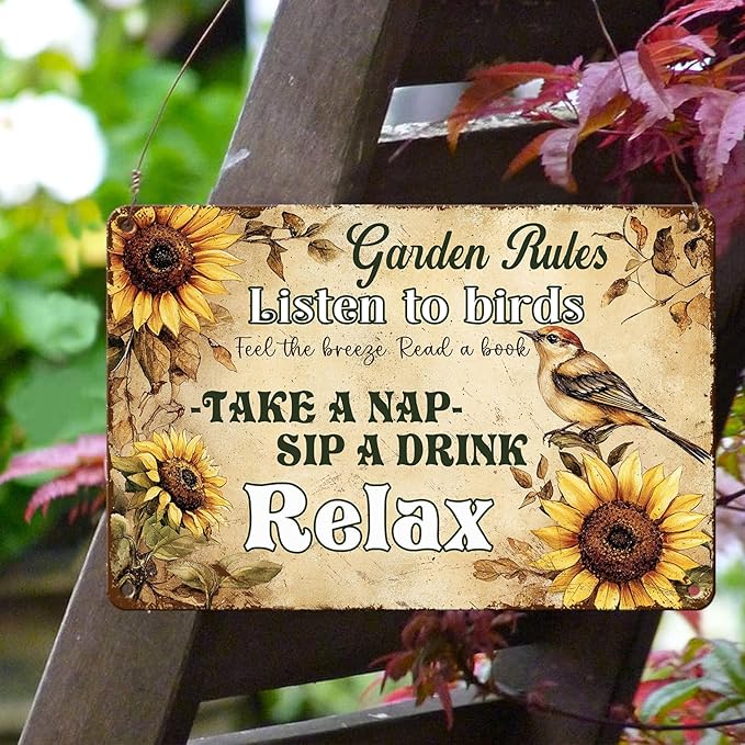 PEACHGARDEN Garden Rules Vintage Metal Sign Outdoor Wall Art Women Gardening Gifts Wall Decor Retro Poster for Garden Patio Yard Farmhouse 8x12inch