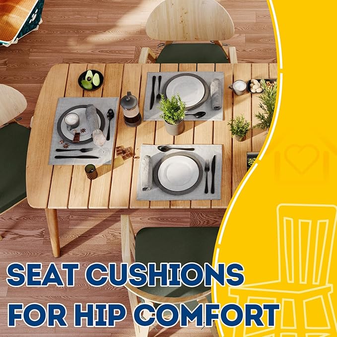 AAAAAcessories D-Shaped Chair Cushions, 2" Thick Dining Chair Pads with Ties and Removable, Machine-Washable Cover, 17" x 16", Set of 8, Dark Olive Green