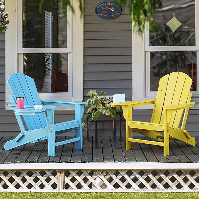 Adirondack Chair, HDPE Folding Adirondack Chair with Multifunctional Cup Holder, Weather Resistant Fire Pit Chair for porches, patios, patios, poolsides, Decks.