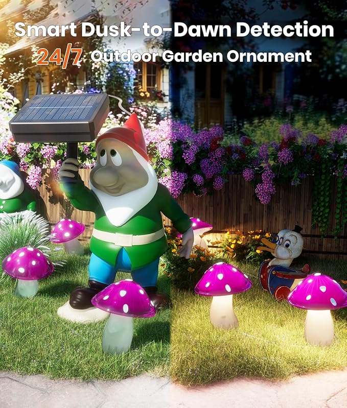 Solar Mushroom Lights Outdoor 9 Pack, Garden Outdoor Decor, 8 Lighting Modes, IP65 Waterproof, Crystal-Clear Fairy Decoration for Pathway/Yard/Flower Bed/Patio/Landscape/Backyard/Dwarf, String 30 FT