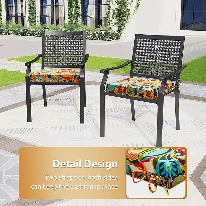 Outdoor Chair Cushions Set of 4, 18.5 x 16 Inch Patio Chair Cushions for Outdoor Furniture, Water Resistant, Non-Slip Ties(Paisley)