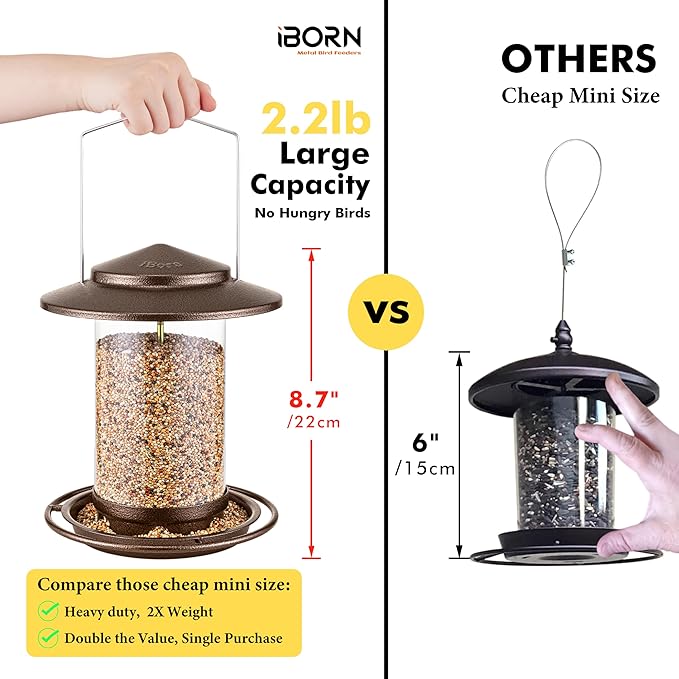 iBorn Bird Feeder for Outside Hanging,Bird Seed for Outside Wild Bird Feeders for Garden Yard Outdoor Decoration,Round Roof Design Coffee