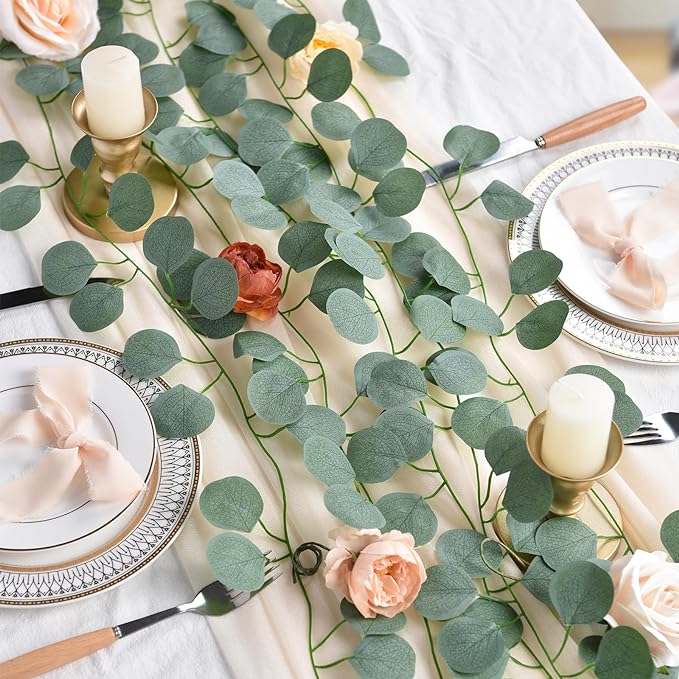DearHouse 86 Feet 12 Strands Artificial Eucalyptus Leaf Plants Vine Hanging Eucalyptus Garland for Home Kitchen Office Wedding Wall Decor