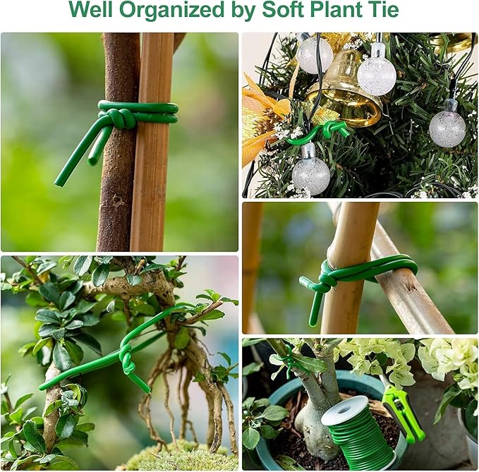 Soft Plant Tie for Plant Support, Φ3.5mm 164ft Reusable Garden Twist Ties Heavy Duty Garden Wire Green Plant Twist Tie for Plant Vines, Stems & Stalks and Home Organization