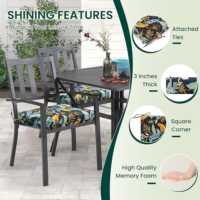 HARBOREST Outdoor Chair Cushions Set of 4, Water Resistant Patio Chair Cushions with Ties, Square Corner Outdoor Seat Cushions for Patio Furniture, 18.5"x16"x3", Philomel