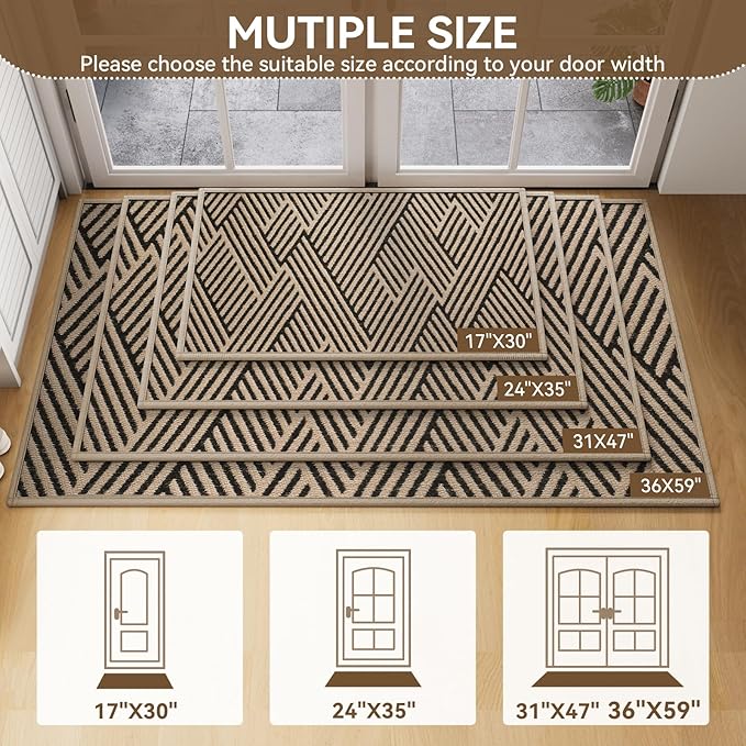 Door Mat Indoor Outside Entrance 36"x59", Low-Profile Non Slip Outdoor Inside Doormat Entryway Mat, Dirt Resistant Absorbent Front Porch Welcome Entry Mats, Washable Easy Clean, Brown