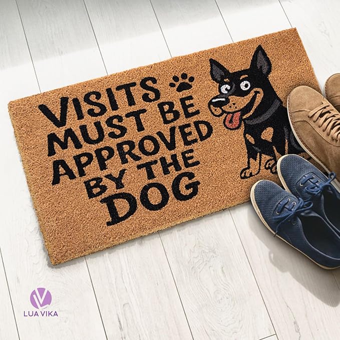 Coir Doormat Outdoor Entrance - Approved by The Dog - 17"x30" - Funny Door mats Outside - Welcome mat Funny - Indoor/Outdoor Doormat
