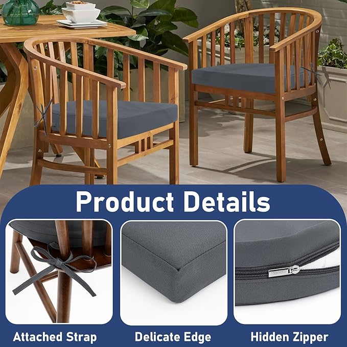 Topotdor Outdoor Chair Cushions Set of 2, 17"x16"x2" Waterproof Patio Chair Cushions for Outdoor Furniture, Round Corner Outdoor Seat Cushions Color Fastness Chair Pads with Ties, Dark Gray