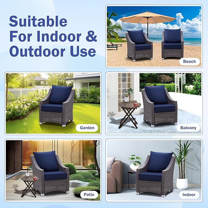 Outdoor Seat Cushion Set, Waterproof & Fade Resistant Patio Chair Cushions, Outdoors Cushion for Patio Furniture, 24 x 24 x 5.75 Inch, Outdoor Couch Cushions with Handle and Ties, Navy Blue