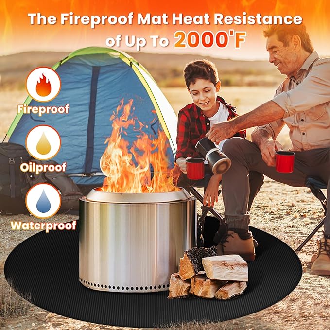 Large 52'' Fire Pit Mat for Solo Stove Bonfire | Double-Sided Fireproof | Waterproof | Oil-Proof | Easy to Clean | Bonfire Accessories | Round BBQ Mat for Solo Stove Accessories Deck Patio Lawn