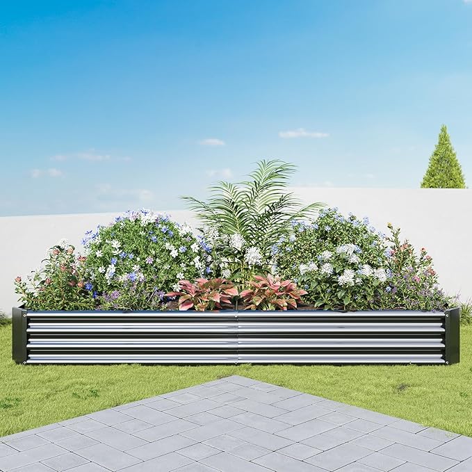 Metal Galvanized Raised Garden Bed Kit, 8 x 4 x 1 ft Galvanized Steel Raised Garden Planter Box Outdoor with Open Base for Growing Vegetables/Flowers/Herbs/Fruits/Succulents, Rectangle, Black
