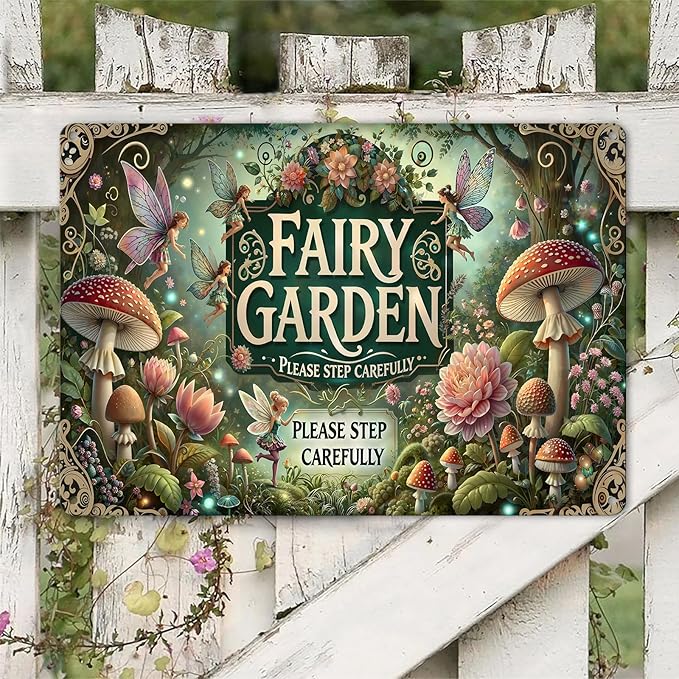 Gardening Gifts Vintage Garden Metal Sign "FAIRY GARDEN" Retro Gardening Tin Plate Wall Decor for Home Garden Yard Cottage Greenhouse Outdoor Decor (8x12 Inch)