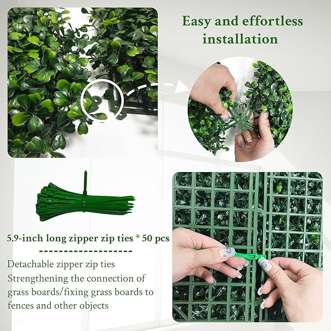 Artificial Boxwood Panels,20"x 20"(24P) 4-Layer Leaf UV-Protected Grass Wall Backdrop Panels for Outdoor, Indoor, Garden&Fence Covering Privacy, Backyard and Decor