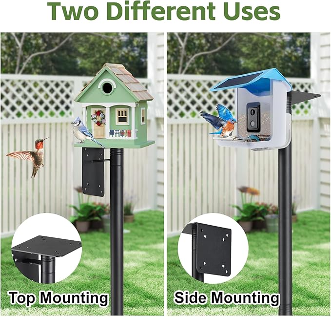 Bird Feeder Pole,100" Outdoor Bird House Pole Kit Stand with 5-Pronged Base, Adjustable Height & Universal Mount for Easy Setup, 2 Installation Methods, Matte Black Finish (Without Feeder)