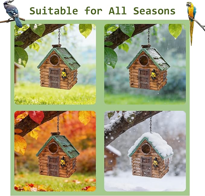 Attivolife Bird Houses for Outside, Wood Bird Nesting Boxes Resin with Hanging Chain, Birdhouses Waterproof Outdoor Decor Bluebird Finches Cardinals for Garden Yard Patio, Birdman Family Friend Gifts