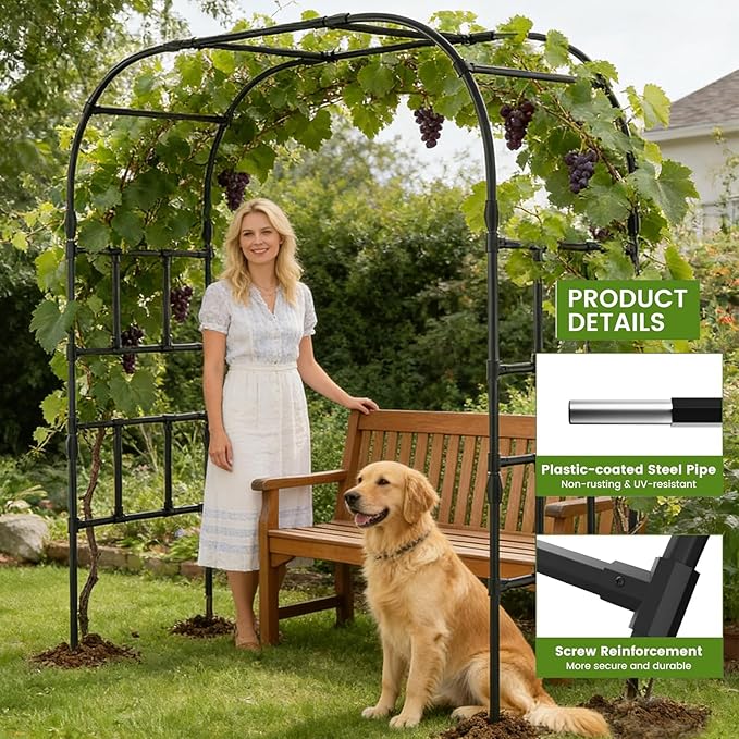 Tall Garden Arch Trellis for Climbing Plants, 87in Tall Metal Plant Support Trellis Archway for Climbing Plant Vegetables Cucumber, Outdoor Yard Lawn Garden Arch Tunnel Trellis