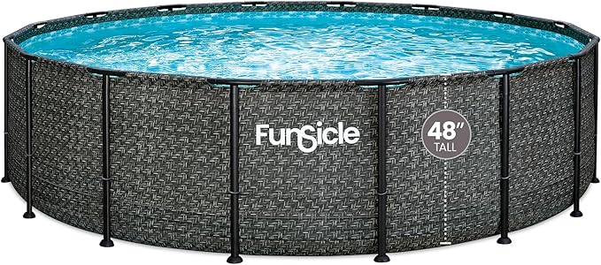Funsicle Oasis Designer 16' x 48" Round Above Ground Swimming Pool, With FiltraBoost 1800 GPH Filter Pump With AutoSkimmer, Pump, Ladder, Deluxe Maintenance Kit, Cover & Ground Cloth, Dark Herringbone