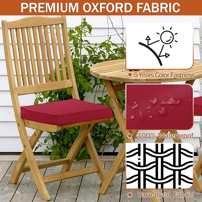 Outdoor Chair Cushions 18.5x16 Inch Waterproof Patio Chair Cushions with Tie 5 Year Color Fastness Thick Outdoor Seat Cushion for Patio Furniture Burgundy Set of 4