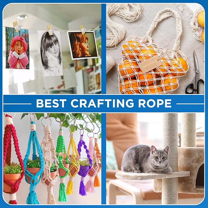 TECEUM Cotton Rope 3/16” (5 mm) – 100 FT – Strong All-Purpose Braided Rope – Natural Cotton – for Crafting, Сamping, Clothes Line, DIY, Indoor & Outdoor Use – Sky Blue