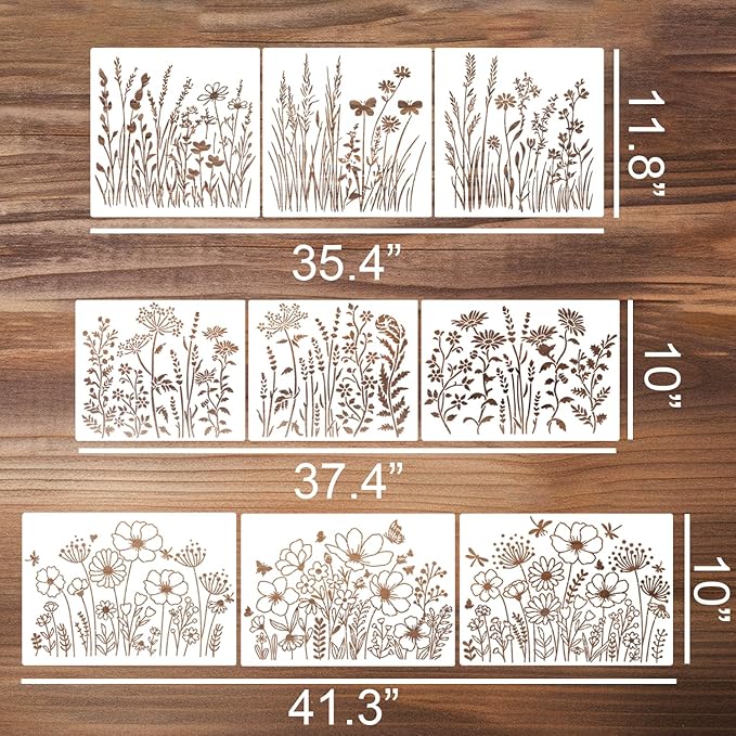 Large Flower Stencils for Painting on Walls Fence Wildflower Stencils Reusable Floral Stencil for Crafts Canvas Fabrics Furniture Outdoors