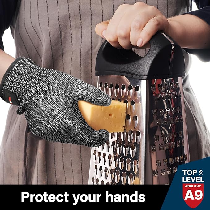 Schwer Ultimate Cut Resistant Gloves Beyond ANSI A9, Reinforced Stainless Steel Glove, Food Grade Mesh Metal Gloves for Butcher Meat Cutting, Oyster Shucking, Mandoline, PR1708 (L, 1 PCS)