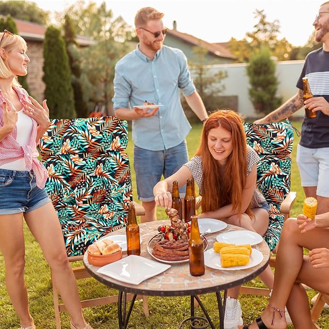 Barydat 4 Pcs Tufted High Back Chair Cushion Indoor Outdoor Seat and Back Cushions Palm Leaves Tropical Plants Lawn Rocking Chair Pads with Ties for Adirondack Patio Garden (Simple Style)