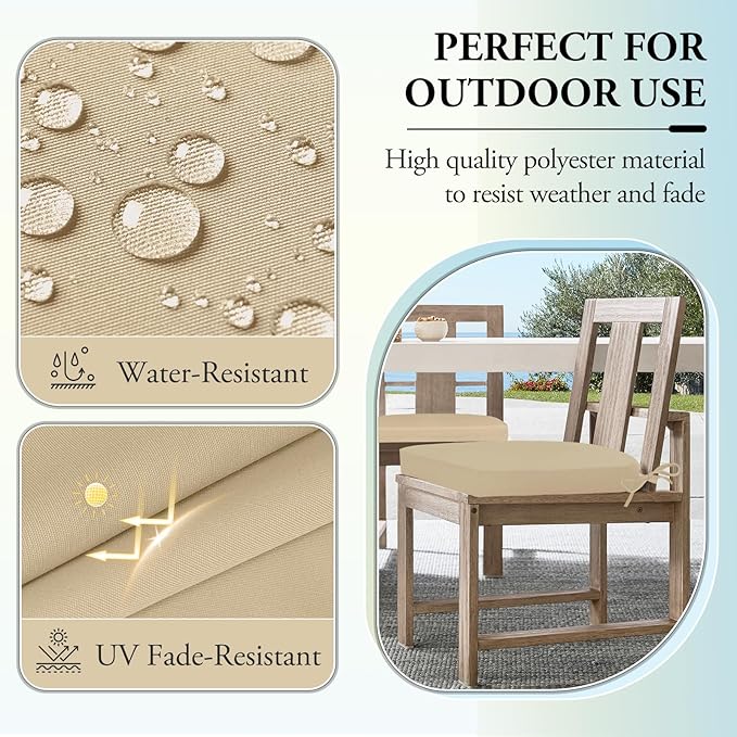 Wellsin Outdoor Chair Cushions for Patio Furniture - Patio Chair Cushions Set of 2 - Water Resistant Round Corner Outdoor Seat Cushions 17"X16"X2", Beige