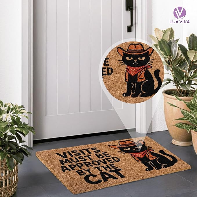 Coir Doormat Outdoor Entrance - Approved by The cat - 17"x30" - Funny Door mats Outside - Welcome mat Funny - Indoor/Outdoor Doormat