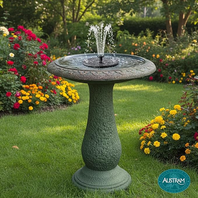 Pedestal Birdbath with Solar Fountain, Resin Stone Composite Outdoor Garden Decor, Standing Bird Bath for Outside Patio Yard, 23-Inch Tall, Garden Fountain, Resin Bird Baths, Hummingbird Bowl