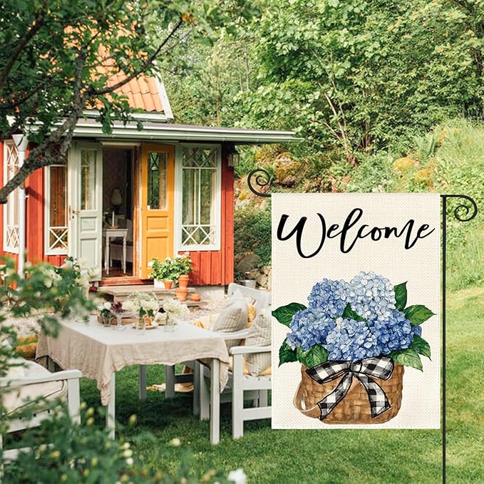 AVOIN colorlife Hydrangea Spring Summer Garden Flag 12x18 Inch Double Sided Outside, Floral Welcome Yard Outdoor Flag