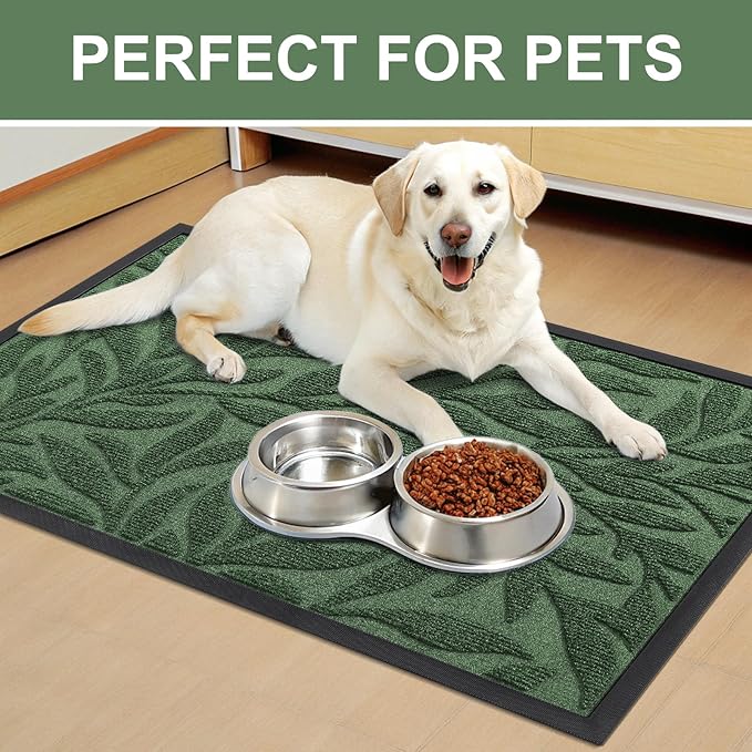 Smiry Front Door Mat Indoor Outdoor Entrance, Heavy Duty Natural Rubber, Trap Dirt and Moisture, Non-Slip Doormats, Low Profile, Easy Clean Patio Porch Entryway Mat, 35x23, Green