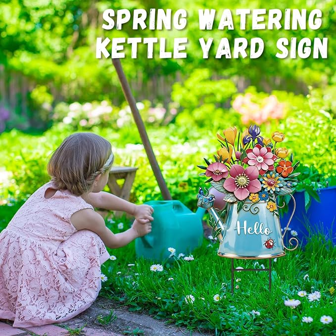 Spring Yard Sign Outdoor Yard Decoration with Stakes Waterproof Flower Metal Garden Lawn Stake Sign Decoration for Patio Lawn Walkway Courtyard Party Decor
