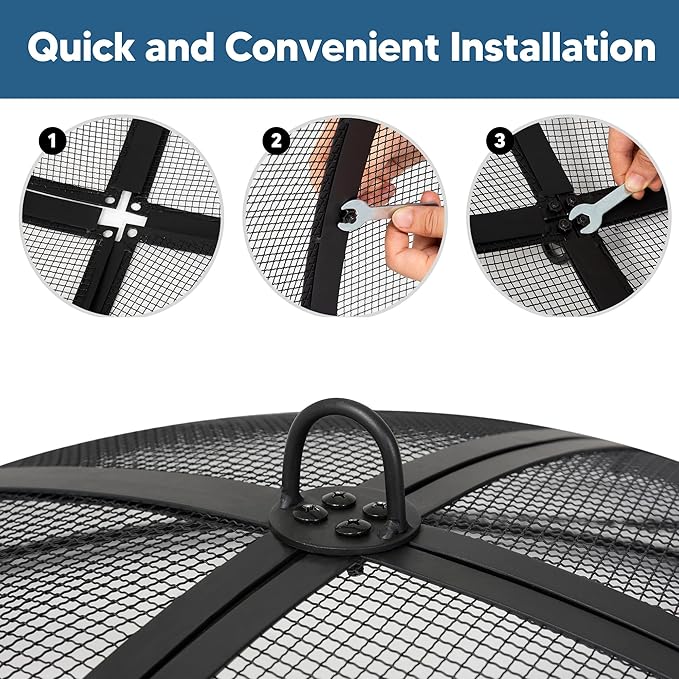 SUNCREAT Outdoor Fire Pit Spark Screen Cover Accessory, 40 Inch Patio Round Fire Mesh Screen Guard, Heavy Duty Steel Firepit Ember Lid, 40 Inch