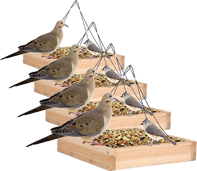 Wild Wings Cedar Tray Bird Feeder | Universal Seed | For Cardinals & Jays | Rust-Free Hardware | Pack of 4