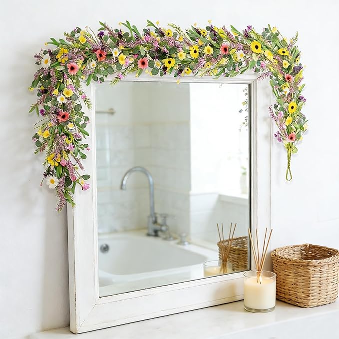 6.5 Ft Summer Flower Vine Garlands Artificial Wildflower Wisteria Lavender Daisy Spring Garland Not Withering Floral Wreath Garland All Year Round Home Decor for Indoor Outdoor Home Wedding Arch