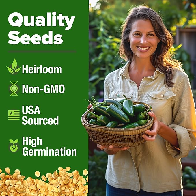 HOME GROWN Jalapeno Pepper Seeds 258+ Heirloom Non-GMO Seeds for Planting, High Germination, Mild to Medium Heat Hot Peppers, Heavy Producer, Perfect for Salsa & Pickling (Capsicum annuum)