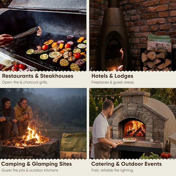 Inflame Fire Starters 300 pcs Fire Starters for Campfires, Grill, BBQ, Fireplace, Woodstove - Charcoal Starter - Waterproof, Weather-Resistant - Natural Wood Fireplace Starters