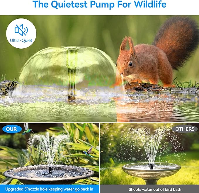 POPOSOAP Solar Fountain Pump for Bird Bath, 6.5W Solar Water Fountain Pump with Dry-Run Protection & Double-Layer Nozzles 5Ft Tubing for Pond, Bird Bath, Backyard Water Features