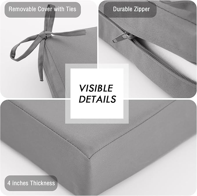 idee-home Outdoor Cushions for Patio Furniture, Outdoor Seat Cushion, Waterproof Couch Hampton Bay Deep Seat Replacement Chair Cushions for Garden Lawn Backyard Deck, 24 x 26 Grey