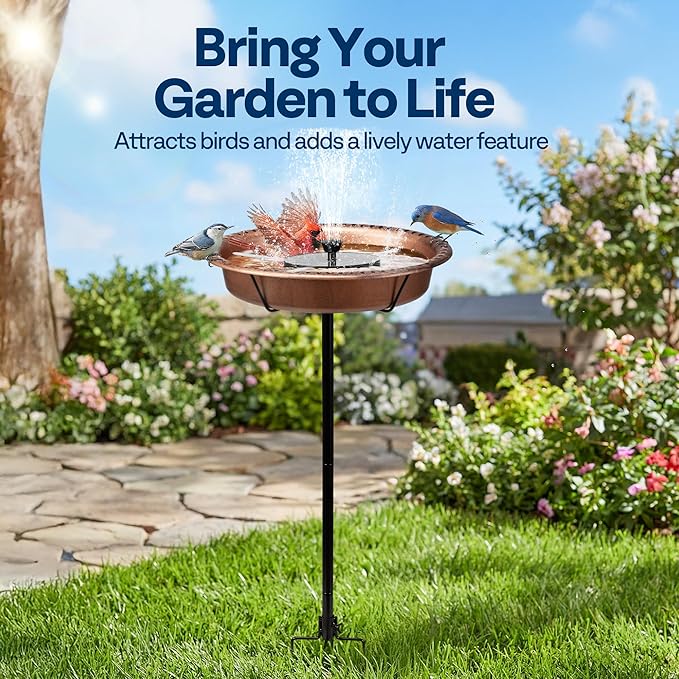 VIVOHOME Oval Bird Bath with Solar Fountain for Outside, Weather-Resistant ABS Birdbath Bowl with Solar Powered Pump, Metal Ground Stake for Outdoor, Garden, 1.3 Gallons, Bronze