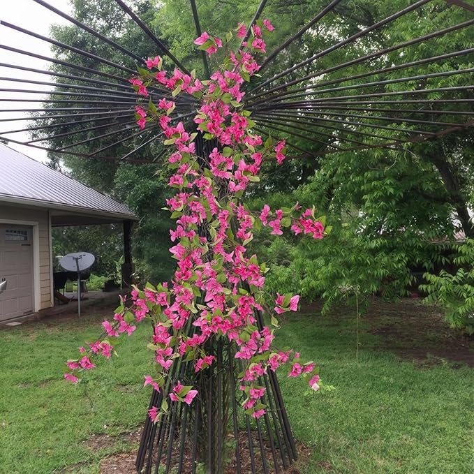 Artificial Bougainvillea Flowers Garland Silk Bougainvillea Vines UV Resistant Realistic Faux Hanging Flowers Plants for Outdoor Outside Summer Decor Porch Patio Balcony Yard Wall Rose Red