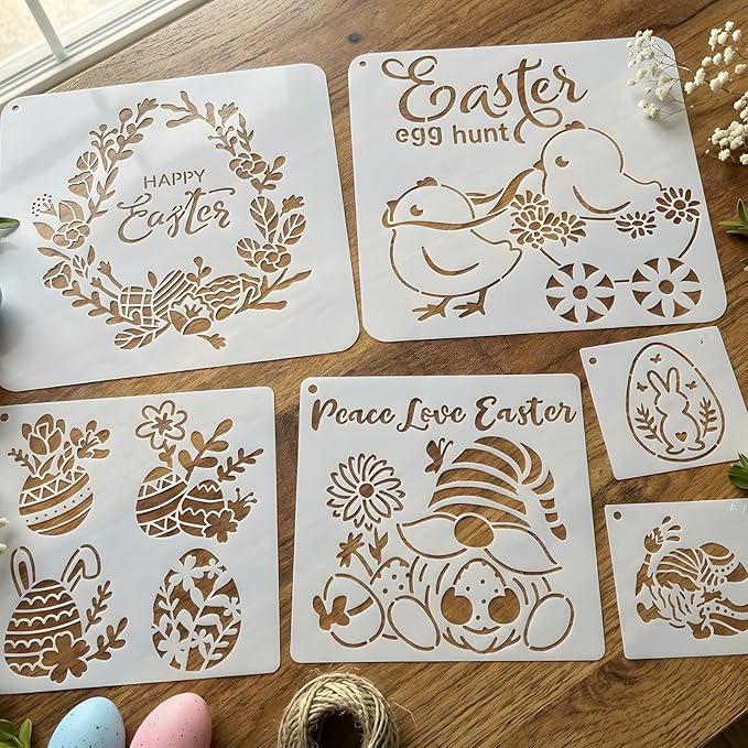 Easter Stencils for Painting, 28PCS Plastic Stencils for Crafts Reusable Featuring Bunny & Egg Icons, Drawing Templates for Wood Cards Canvas Glass, Holiday DIY Kit for Kids & Adults