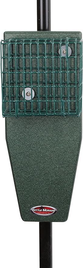 Kettle Moraine Recycled Pole Mount Single Suet Cake Feeder w/ Woodpecker Tail Prop