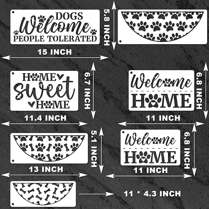 YKW Dog Welcome Stencils 7 Pack Large, Pet Home Decor Templates for Painting Door Mats Wood Signs Paw Print DIY Crafts Dog Lovers