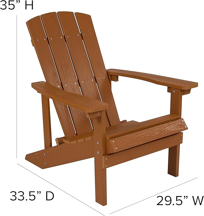 Flash Furniture Charlestown Commercial Grade Indoor/Outdoor Adirondack Chair, Weather Resistant Durable Poly Resin Deck and Patio Seating, Teak