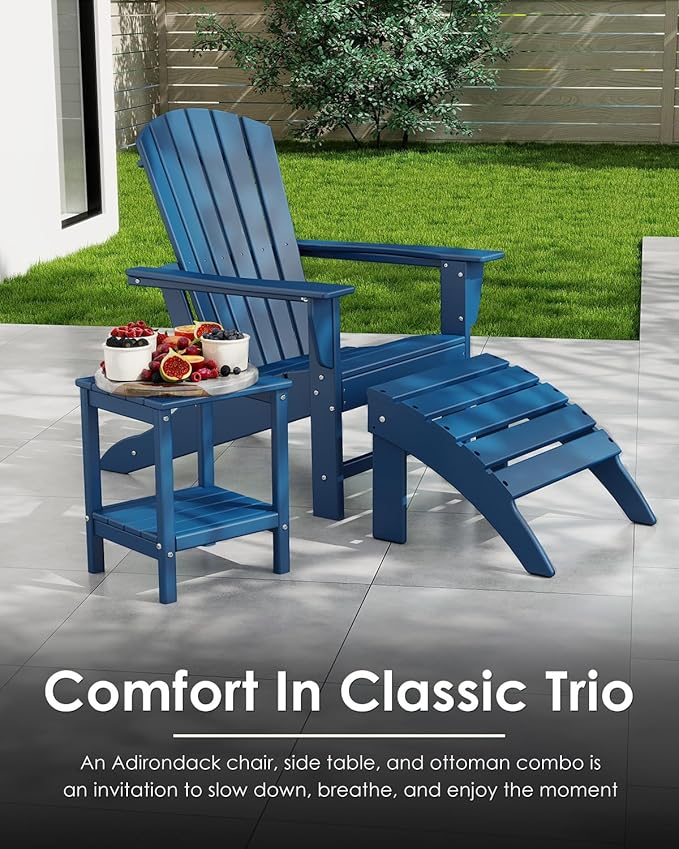 GREENVINES Adirondack Chairs Set of 2 | HDPE Plastic | Oversized Fire Pit Chair | All Weather | Blue | Poly Lumber | for Outdoor Deck Backyard Patio